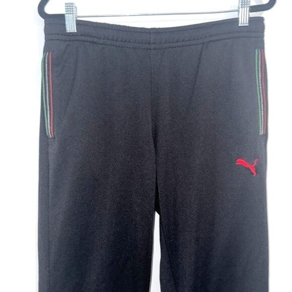 Puma Ferrari Black Track Pants Size M With Red Logo & Green-Red Stripe Accents - Picture 5 of 11